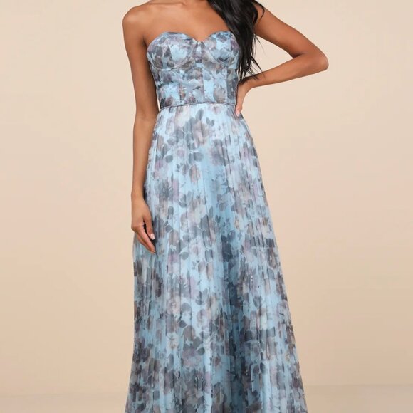 Lulu's Blue Floral Strapless Maxi Dress - Picture 4 of 7